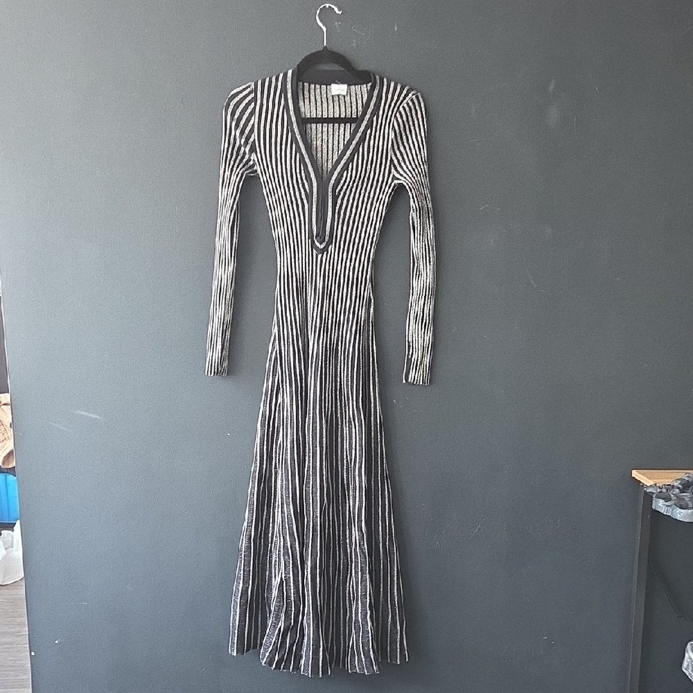 Sheike Black and White Striped Long Sleeve Dress